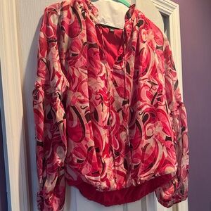 INC International Concepts Pink and Red Patterned Bomber Jacket